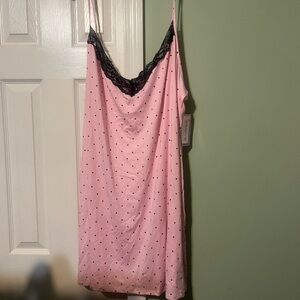 Pink Polka-Print Lace-Trim Slip Chemise